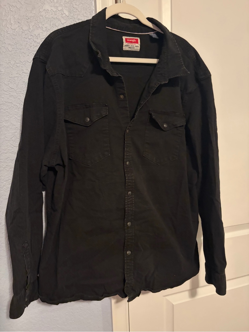 Wrangler Black Shirt Jacket with Red Logo Patch